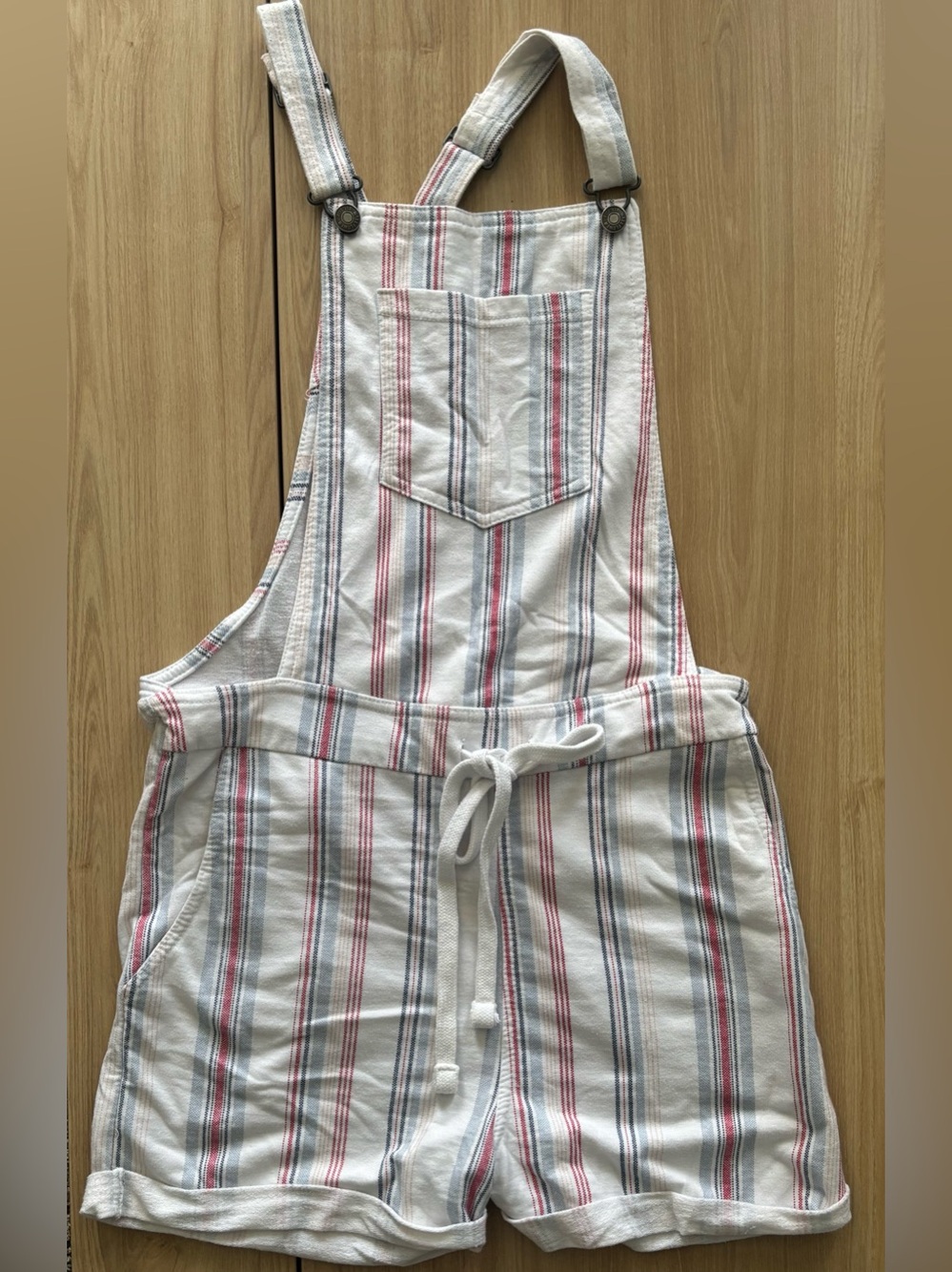 WallFlower Striped Denim Shortall Overalls Drawstring Waist Size M